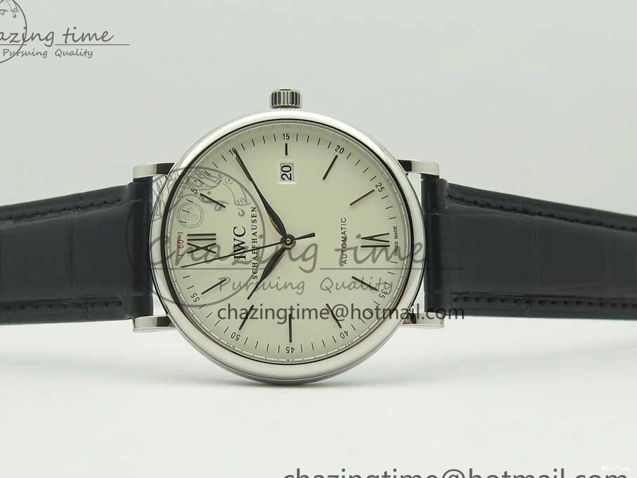 MIROTIME 0518 Supportive Portofino Automatic SS AF 1:1 Best Edition White Dial on Black Croco Leather Strap A 7184